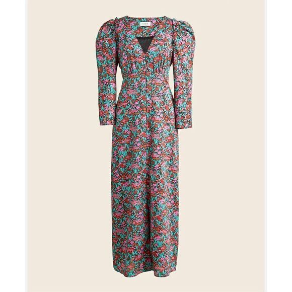 J. Crew Dresses & Skirts - J. Crew Drapey Puff Sleeve Dress In Ratti Red Blooms Collection Dress Size 2 EUC